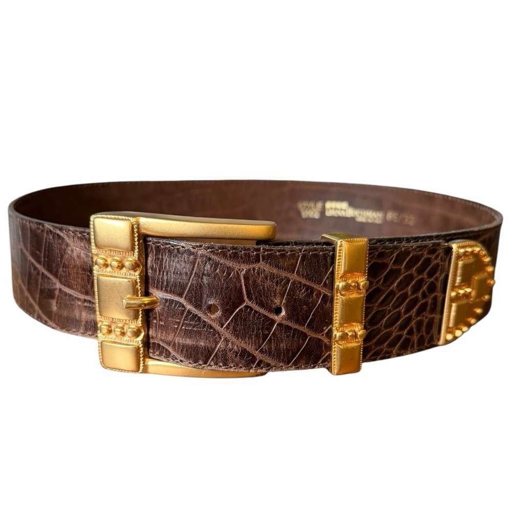 Vintage Dana Buchman Italy Leather Belt Brown Gold 85/32 Style 5102 Quiet Luxury